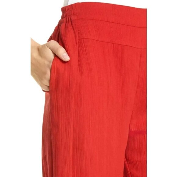 Palmer Harding Pants Women 2 Red Crinkled Fabric Elastic Waist Silence Wide Leg - Picture 2 of 11